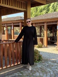 Beli büzmeli oysho elbise siyah