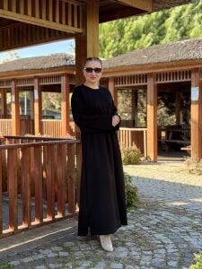 Beli büzmeli oysho elbise siyah