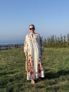 Etnik tasarım Çiçek Viskon Elbise Taş