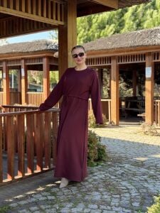 Beli büzmeli oysho elbise Bordo