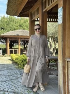 Viskon düz katleya elbise vizon