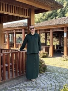 A.Akay Kapüşonlu Etekli Takım Zümrüt