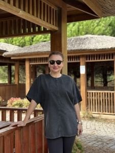 Orijinal marka Taşlı Kot Bluz antrasit