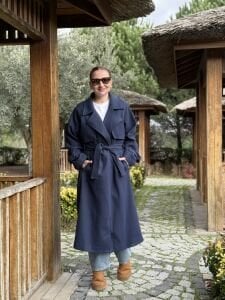 İndigo Oversize kuşaklı kaşe Kaban