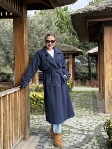 İndigo Oversize kuşaklı kaşe Kaban