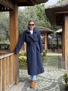 İndigo Oversize kuşaklı kaşe Kaban