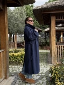 İndigo Oversize kuşaklı kaşe Kaban