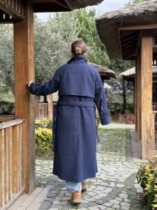 İndigo Oversize kuşaklı kaşe Kaban