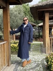 İndigo Oversize kuşaklı kaşe Kaban