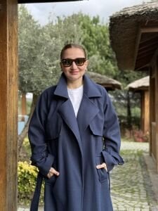 İndigo Oversize kuşaklı kaşe Kaban