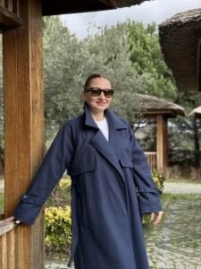 İndigo Oversize kuşaklı kaşe Kaban