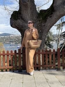 Oversize Müslin Takım camel 8282