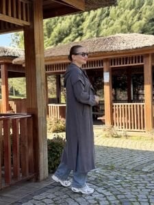 A.Akay İpek Kupra kap-trenç Gri