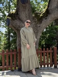 Polo tensel katleya elbise haki