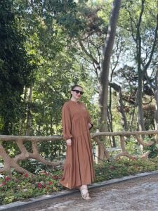 Viskon düz katleya elbise taba