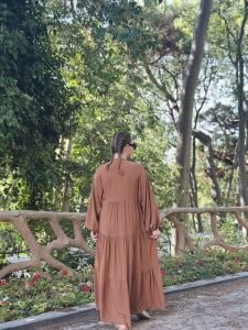 Viskon düz katleya elbise taba