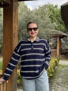 Bebe yaka çizgili kazak Lacivert