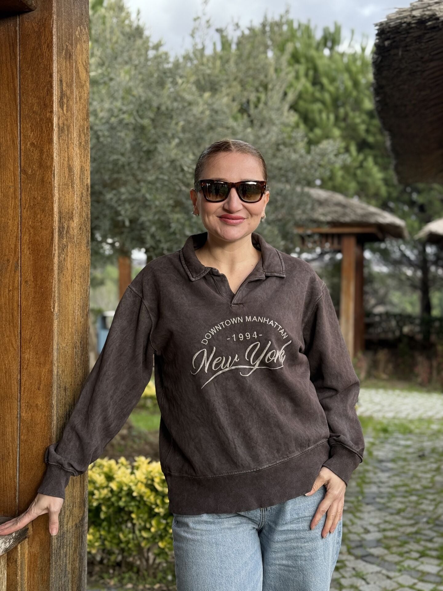 Z.r iki iplik Yıkama Sweat Kahve