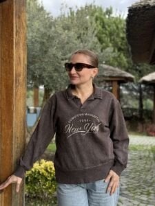 Z.r iki iplik Yıkama Sweat Kahve