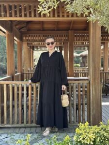 Viskon düz katleya elbise siyah