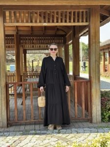 Viskon düz katleya elbise siyah