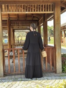 Viskon düz katleya elbise siyah