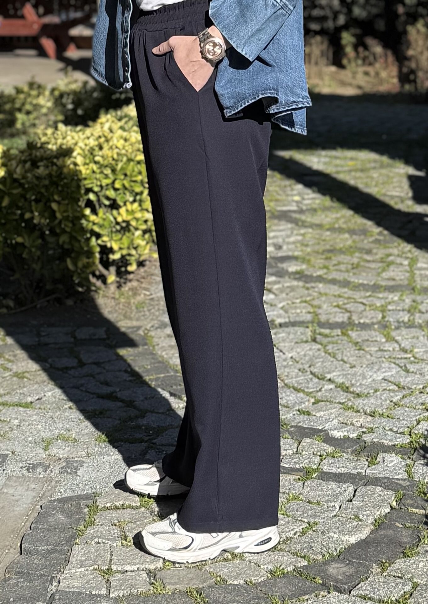 A.akay beli lastikli kumaş pantolon lacivert