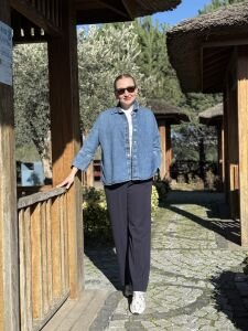 A.akay beli lastikli kumaş pantolon lacivert