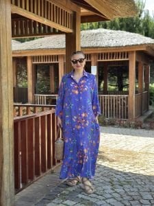 Denizkabuğu gömlek elbise mor/saks