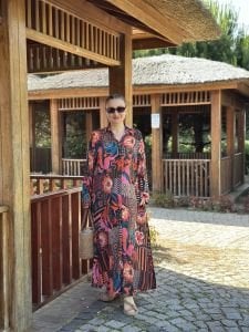 Cunda viskon gömlek elbise somon