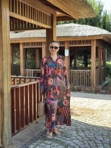 Cunda viskon gömlek elbise somon