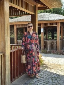 Cunda viskon gömlek elbise somon