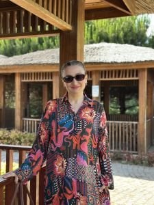 Cunda viskon gömlek elbise somon