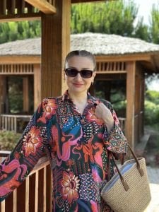 Cunda viskon gömlek elbise somon