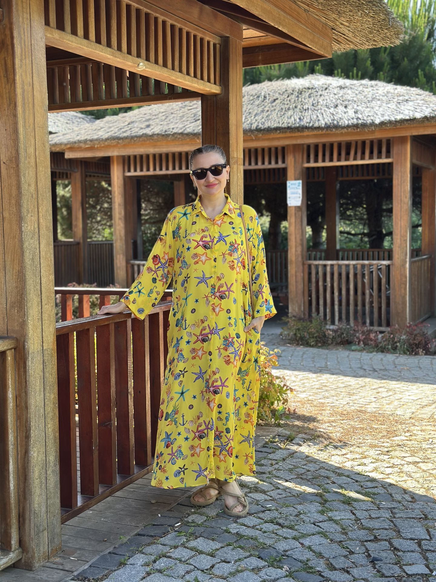 Denizkabuğu gömlek elbise sarı