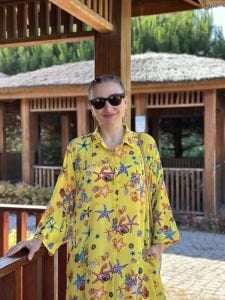 Denizkabuğu gömlek elbise sarı