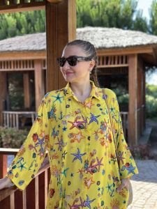 Denizkabuğu gömlek elbise sarı