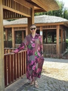 Cunda viskon gömlek elbise pembeli