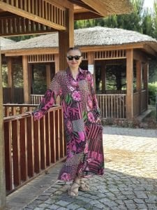 Cunda viskon gömlek elbise pembeli