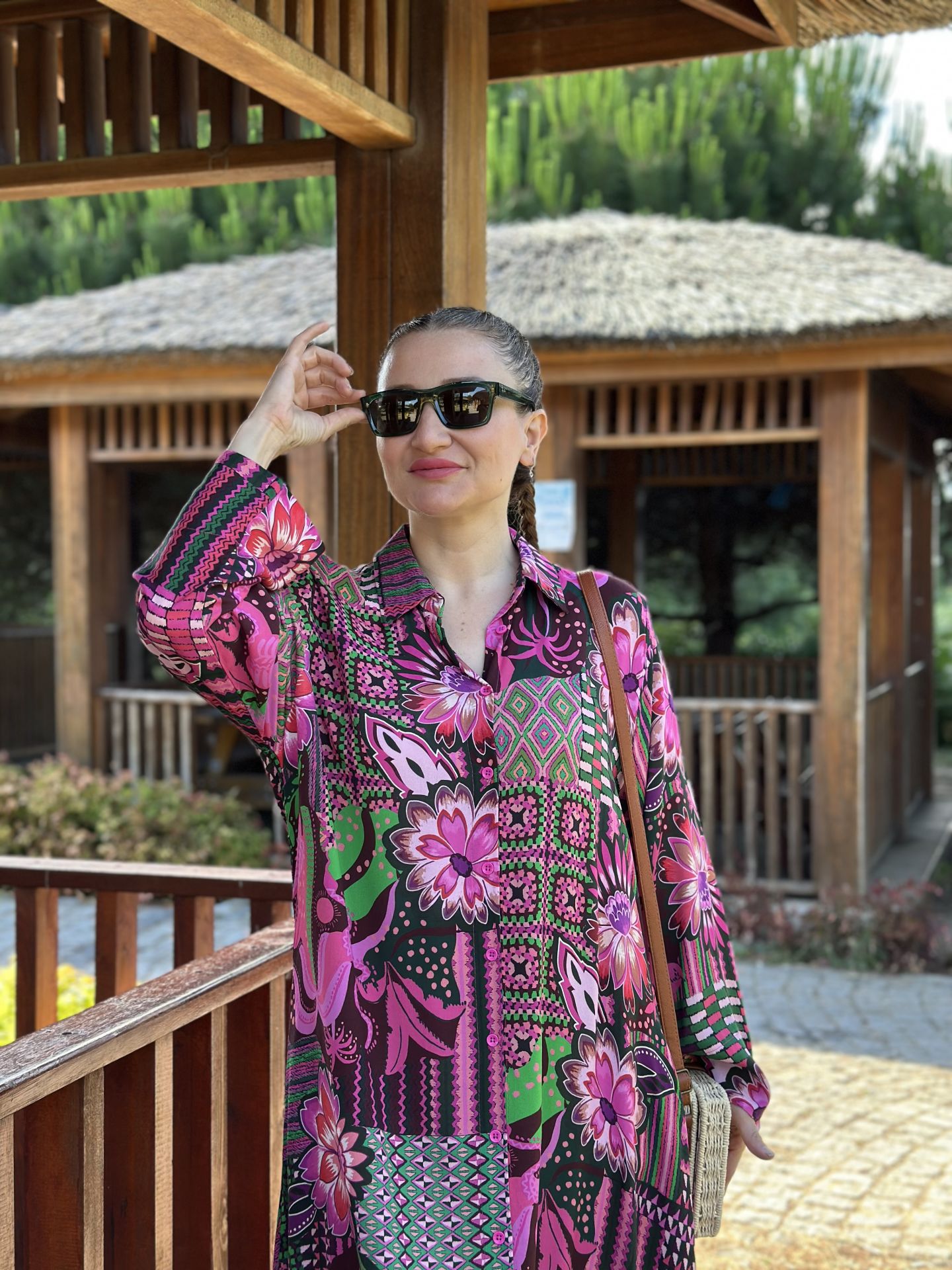 Cunda viskon gömlek elbise pembeli