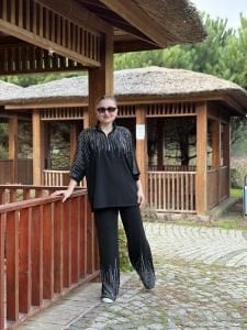 Lizzy Taşlı pamuk takım Siyah