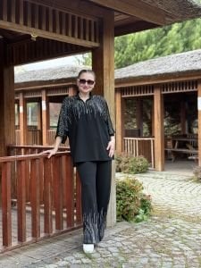 Lizzy Taşlı pamuk takım Siyah