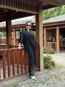 Lizzy Taşlı pamuk takım Siyah
