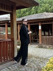 Lizzy Taşlı pamuk takım Siyah