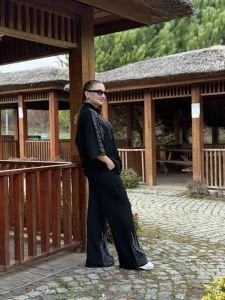 Lizzy Taşlı pamuk takım Siyah