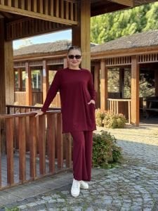 Yanları cepli sandy takım 5015 Bordo