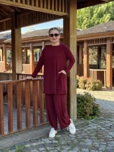 Yanları cepli sandy takım 5015 Bordo