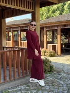 Yanları cepli sandy takım 5015 Bordo