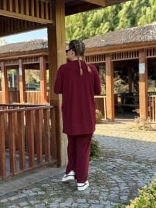 Yanları cepli sandy takım 5015 Bordo