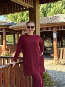 Yanları cepli sandy takım 5015 Bordo